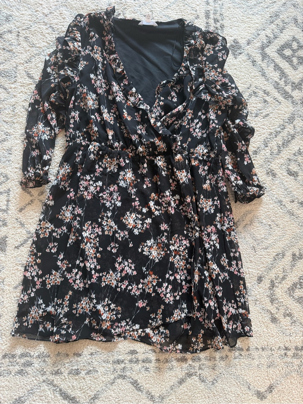 Time and Tru Black Floral Wrap Dress